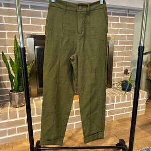 A New Day Army Green High Rise Pleated Cropped Trousers Size 6